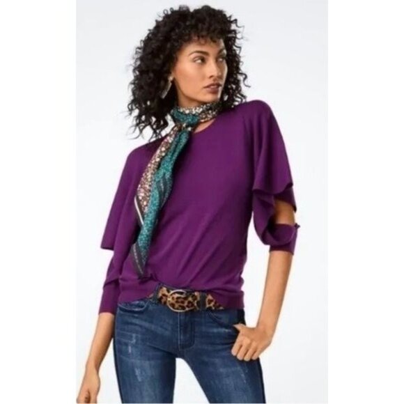 CAbi Sweater Size XS Peek Pullover Violet Cozy Knit Contemporary Street Preppy